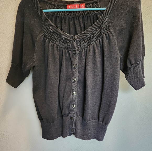 Elle Button Front Long Sleeve Cardigan Sweater with Ruffle and Lace Detailing - Picture 2 of 4